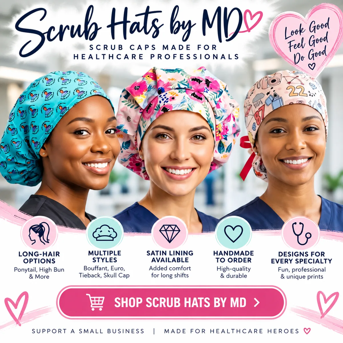 Scrub Hats by MD banner for the 12HourFits scrub hat matching partnership